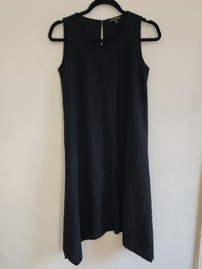 Minimalist Casual Black Linen Blend Sleeveless Handkerchief Hem Shift Dress S
